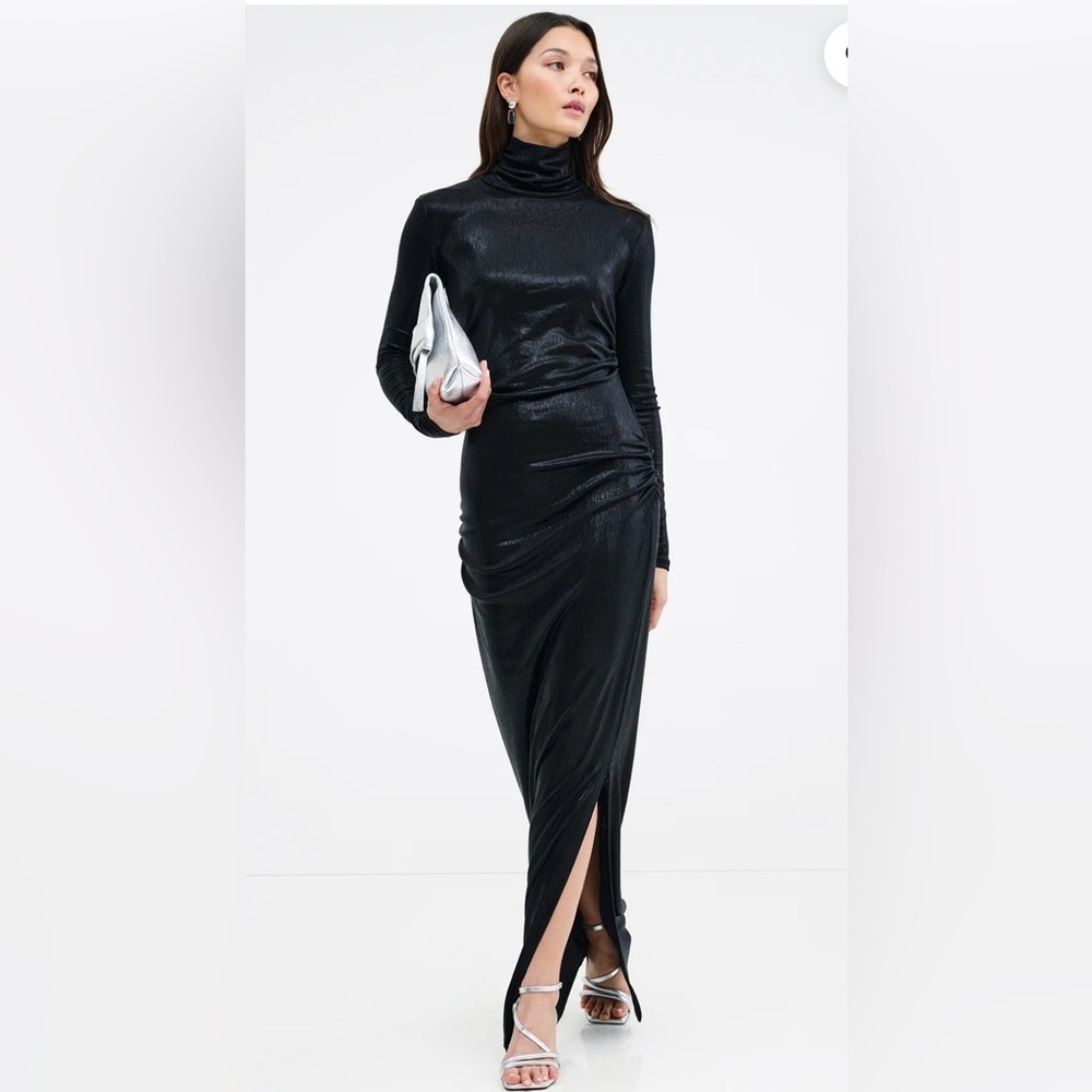 NWT Marcella NYC Baxter Black Metallic Turtleneck Dress (Sz M)